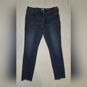 LEE jeans, button closure, no zipper. Really thick jean material.